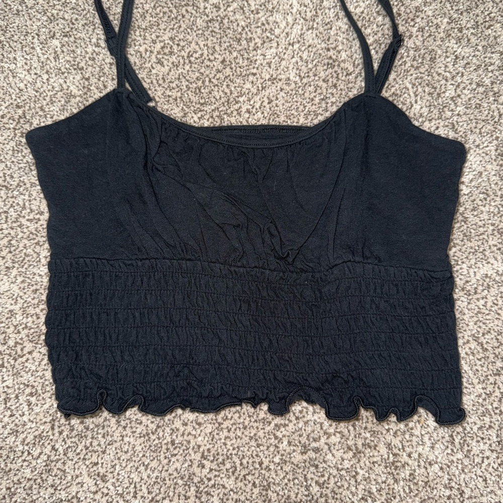 Hollister Black Smocked Crop Camisole Top